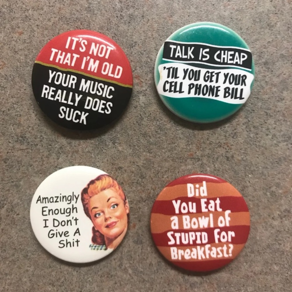 Lot of 4 Humorous Button Pins